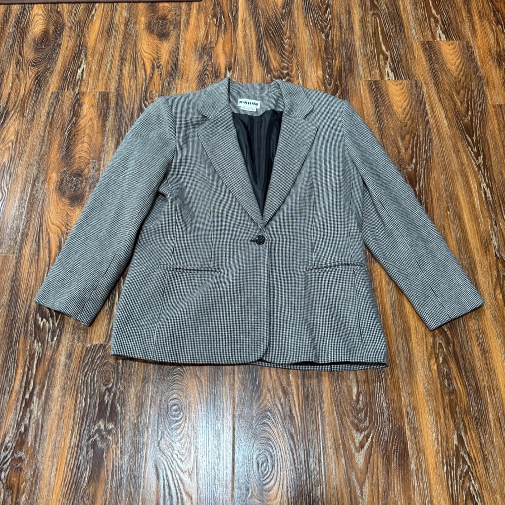 Joan Leslie Womens Size 14 Wool Blend Houndstooth Blazer Black White Jacket L XL